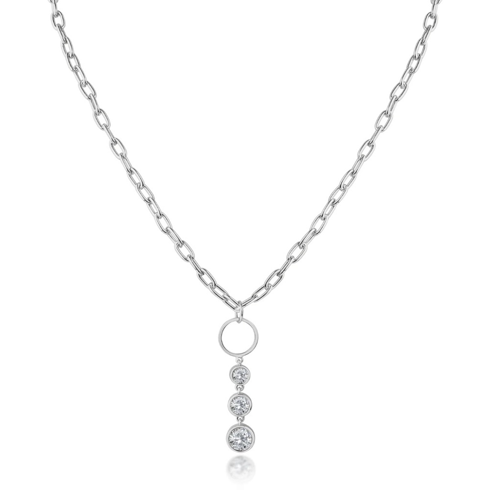 NWT CZ by Kenneth Jay Lane 2 Cttw Rnd Cz Graduated Drop On Oval Links Neck